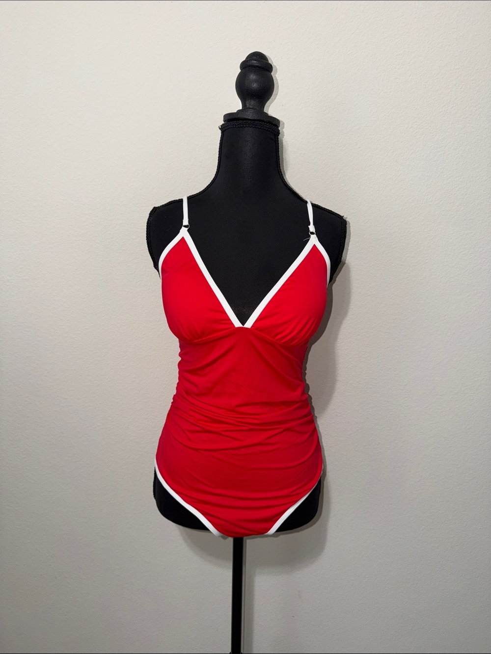 Red V-Neck T Swim suit with White Trim